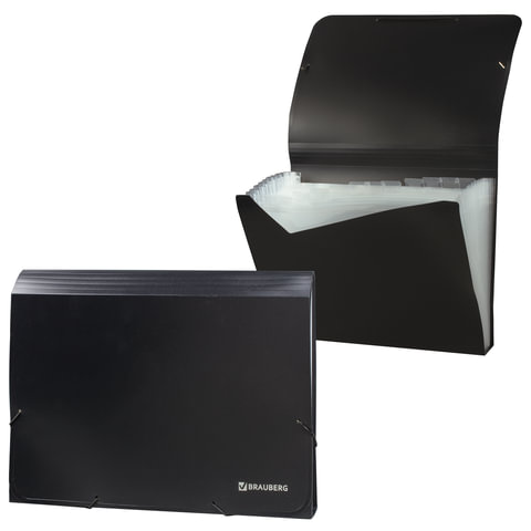 Папка на резинках BRAUBERG, А4, 13 отделений, пластиковые индексы, черная, Россия, 226020