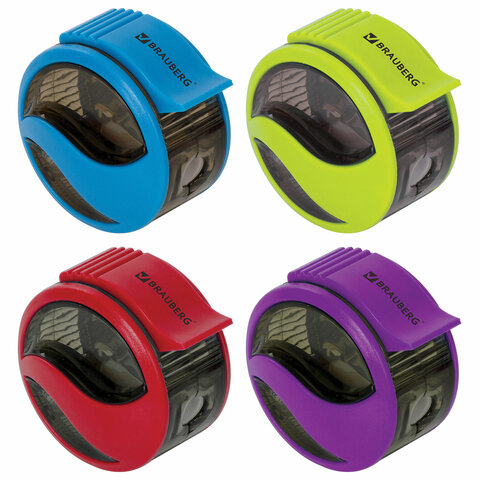 Точилка BRAUBERG "Rewind", с контейнером, пластиковая, корпус ассорти, 228468 