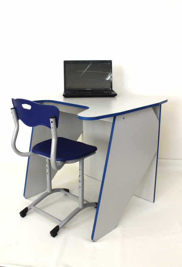 Стол "Скилл" 800х800х750мм (ЛДСП "серый", кромка синяя)