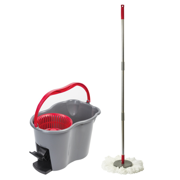 Набор для уборки ЛАЙМА,ведро 14л/7л с отжимом и педалью,швабра с кругл.насадкой (2шт, кольцо),603622