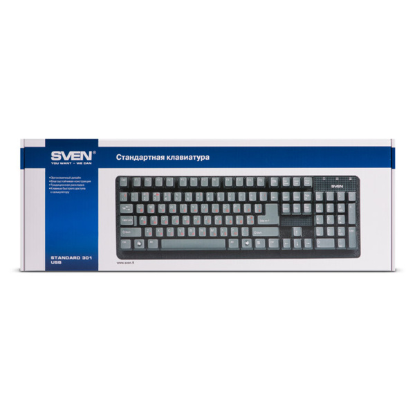 Клавиатура Sven Standard 301, USB, черный SV-03100301UB