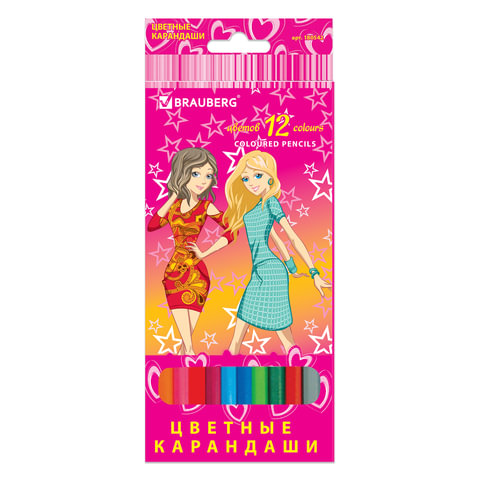 Карандаши цветные BRAUBERG "Pretty Girls" (Подружки), 12 цв., заточенные
