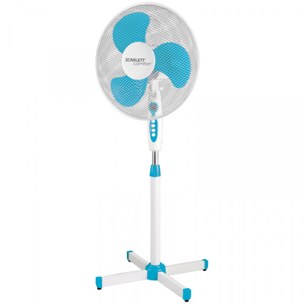 Вентилятор напольный Scarlett SC-SF111B12, с подсветкой, голубой, белый