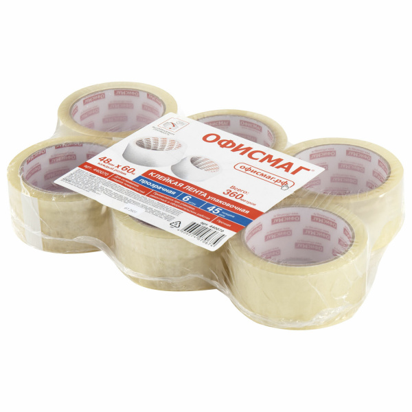 Клейкая лента 48мм*60м ОФИСМАГ 45мкм, прозрачная