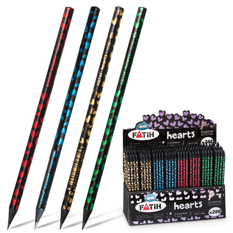 Карандаш ч/гр PENSAN (FATIH), НВ, фольгир.корпус(сердечки), без резинки, заточ, 4цв, дисплей,17250