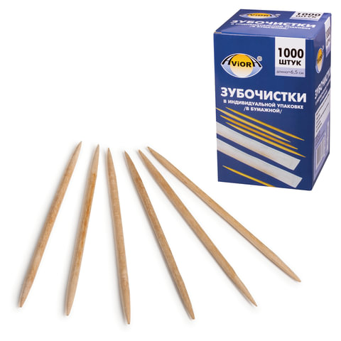 Зубочистки деревянные PATERRA, КОМПЛЕКТ 1000 шт., в индивидуальной бумажной упаковке, 401-610