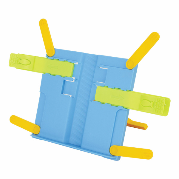 Подставка для книг ЮНЛАНДИЯ, с боковыми зажимами, регулируемый наклон, пластик, голубой, 237899