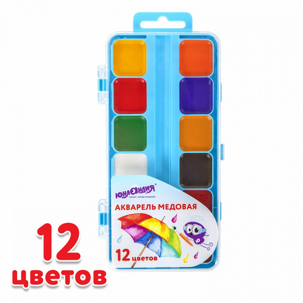 Краски акварельные ЮНЛАНДИЯ "ЮНЛАНДИК-ХУДОЖНИК", медовые, 12 цветов, КЛАССИЧЕСКИЕ, пластик, 192287