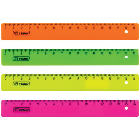 Линейка СТАММ 16 см, флуоресцентная, ассорти, 4 цвета, ЛН01 Линейка СТАММ 16 см, флуоресцентная, ассорти, 4 цвета, ЛН01