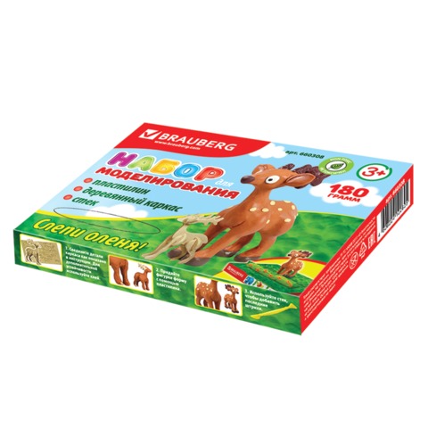 Набор д/творчества BRAUBERG (пластилин 10цв 180г, стек, заготовка фигурки Животное ассорти),660308