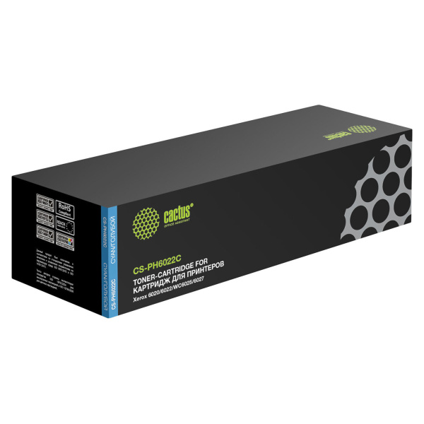 Картридж CACTUS (CS-PH6022C) для XEROX Phaser 6020/6022/WC6025/6027, голубой, ресурс 1000 с Картридж CACTUS (CS-PH6022C) для XEROX Phaser 6020/6022/WC6025/6027, голубой, ресурс 1000 с