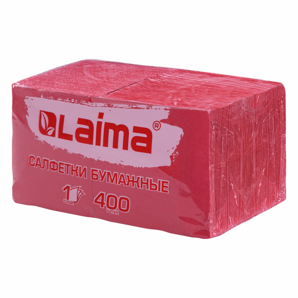 Салфетки бумажные 400шт. 24х24см "Big Pack" красные, 100% целлюлоза, LAIMA Салфетки бумажные 400шт. 24х24см "Big Pack" красные, 100% целлюлоза, LAIMA