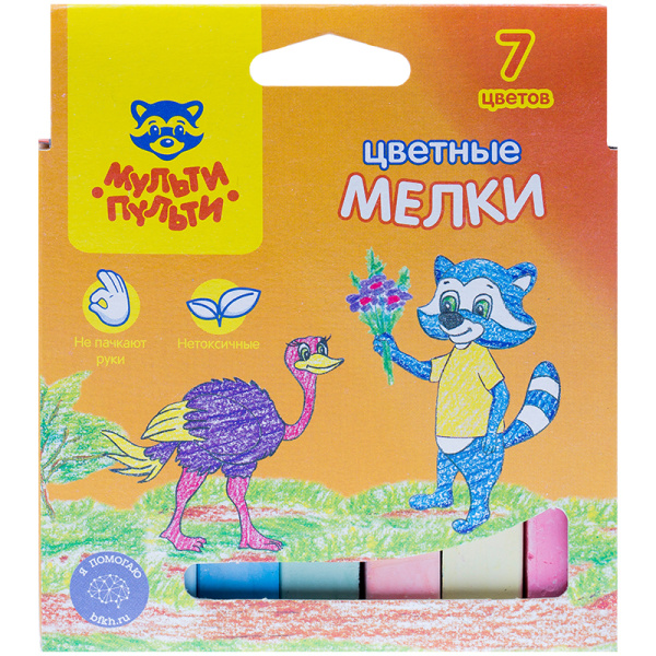 Набор цветного мела Мульти-Пульти "Енот в Австралии", 7цв., картонная коробка, европодвес