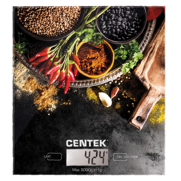 Весы кухонные CENTEK CT-2462 "Специи", электронный дисплей, max вес 5 кг, тарокомпенсация, стекло, C
