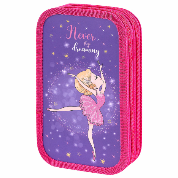 Пенал ЮНЛАНДИЯ, 2 отделения, ламинированный картон, блестки, 19х11 см, Dancing girl, 270885