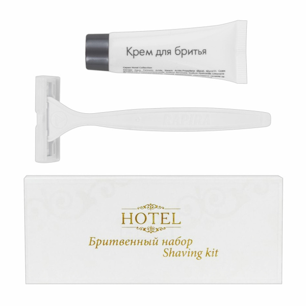 Бритвенный набор КОМПЛЕКТ 200 шт., HOTEL (крем для бритья + станок), картон