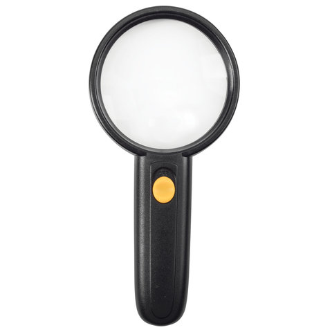 Лупа просмотровая BRAUBERG, С ПОДСВЕТКОЙ, диаметр 75 мм, увеличение 3, корпус черный, 454130