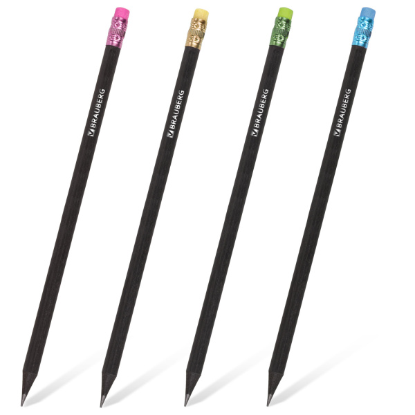 Карандаш ч/гр BRAUBERG "Black Wood", НВ, черный, черн. дерево, c резин., заточ., карт. упак., 180629