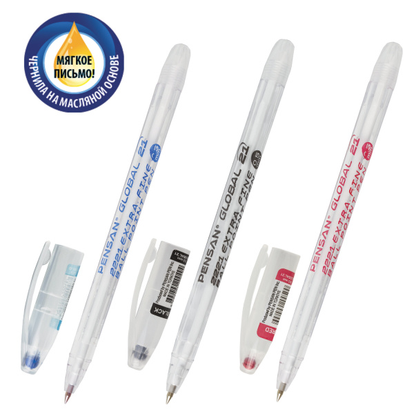 Ручка шариковая масляная PENSAN Global-21, АССОРТИ, узел 0,5мм, линия письма 0,3мм, дисплей, 2221/S