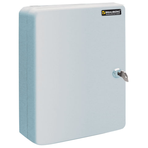 Шкафчик (Ключница) на 20 ключей BRAUBERG (БРАУБЕРГ), 200х80х160 мм, с замком, +20 брелоков, серый