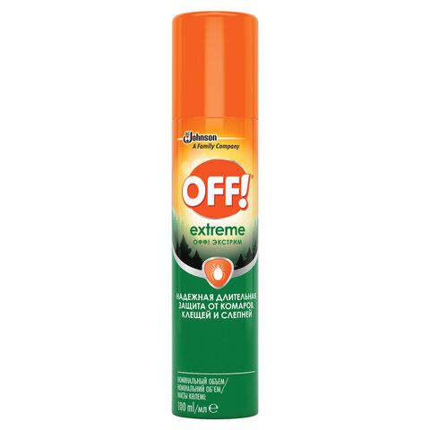 Средство от насекомых репеллентное 100 мл, OFF! "Extreme", аэрозоль, от комаров и клещей, 104090