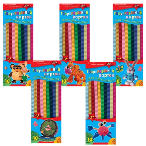 Цветной картон для квиллинга АППЛИКА ГОФРИРОВАННЫЙ, 10 цв, 60 полосок (дл.295мм, шир.10мм), С1913