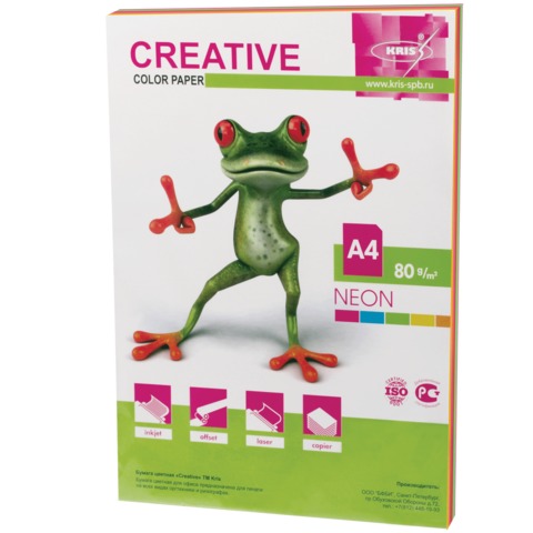 Бумага CREATIVE color (Креатив) А4, 80г/м, 50 л. (5 цв.х10л.) цветная неон, БНpr-50r, ш/к 41447 Бумага CREATIVE color (Креатив) А4, 80г/м, 50 л. (5 цв.х10л.) цветная неон, БНpr-50r, ш/к 41447