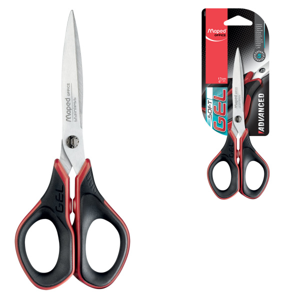 Ножницы MAPED (Франция) "Advanced Gel", 170 мм, прорезиненные ручки, черно-красные, 496210