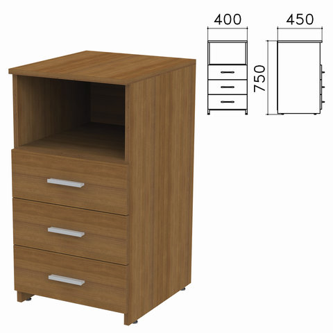 Тумба приставная «Канц», 400×450×750 мм, 3 ящика, полка, цвет орех пирамидальный