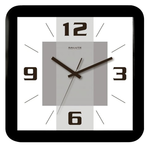 Часы настенные САЛЮТ П-А6-138, квадрат, белые с рисунком "Квадратура", черная рамка, 29,5х30х4 см 