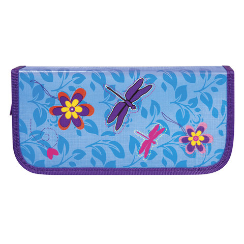 Пенал 1 отделение BRAUBERG, для начальной школы, девочка, Стрекозы, 19*9 см, 104351