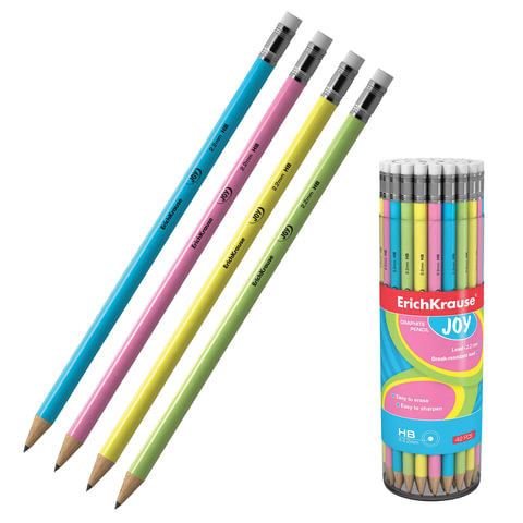 Карандаш чернографитный ERICH KRAUSE "Joy", HB, с резинкой, корпус ассорти