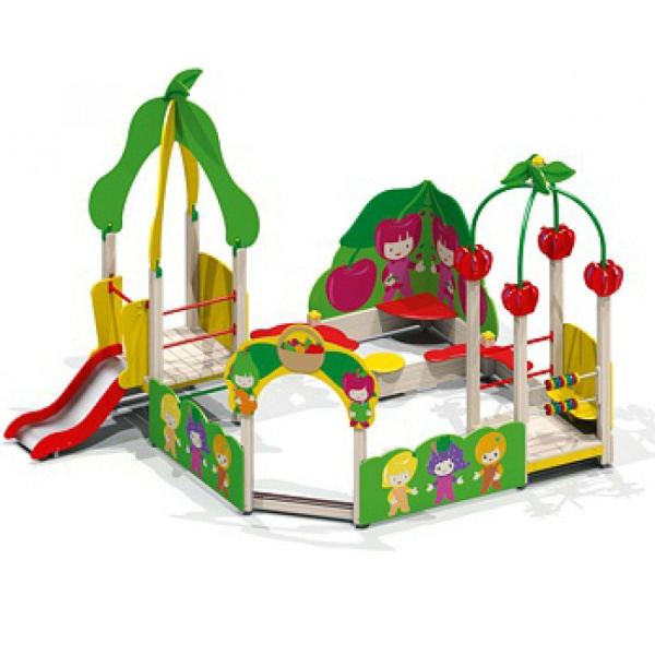 Песочный дворик с горкой "Фруктовый сад", от 2 лет, деревянный брус, 4160х4830; Н= 3555