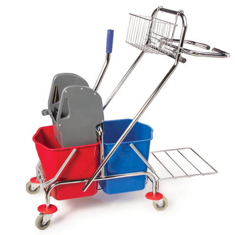 Тележка уборочная BRABIX, 2-съемных ведра по 15 л, отжим, корзина, держатель для мусорного мешка
