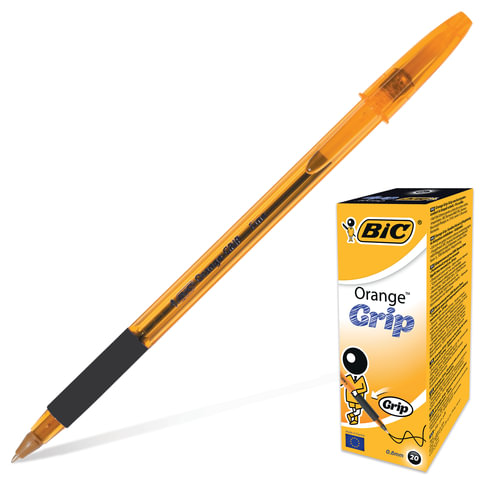 Ручка шариковая BIC "Orange Grip", корп. оранжевый, черные детали, рез.держ, 0,3мм, 811925, черная