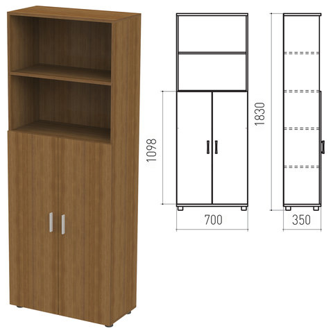 Шкаф полузакрытый "Канц", 700х350х1830мм, цвет орех (КОМПЛЕКТ) (ШК31+ДК32х2)