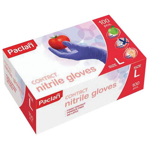 Перчатки хоз. нитриловые, 50 пар (100 штук), размер L (большой), PACLAN, шк 36254, 136222