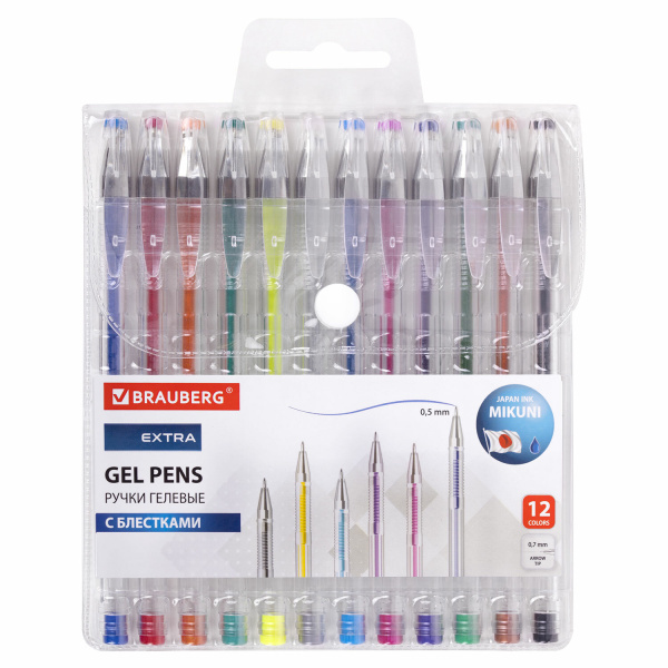 Ручки гелевые БЛЕСТКИ BRAUBERG "EXTRA", НАБОР 12 ЦВЕТОВ, узел 0,7 мм, линия 0,5 мм, 143909 Ручки гелевые БЛЕСТКИ BRAUBERG "EXTRA", НАБОР 12 ЦВЕТОВ, узел 0,7 мм, линия 0,5 мм, 143909