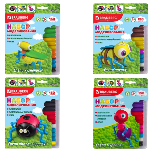 Набор д/творчества BRAUBERG (пластилин 12цв 150г, стек, заготовка фигурки Насекомое ассорти),660306