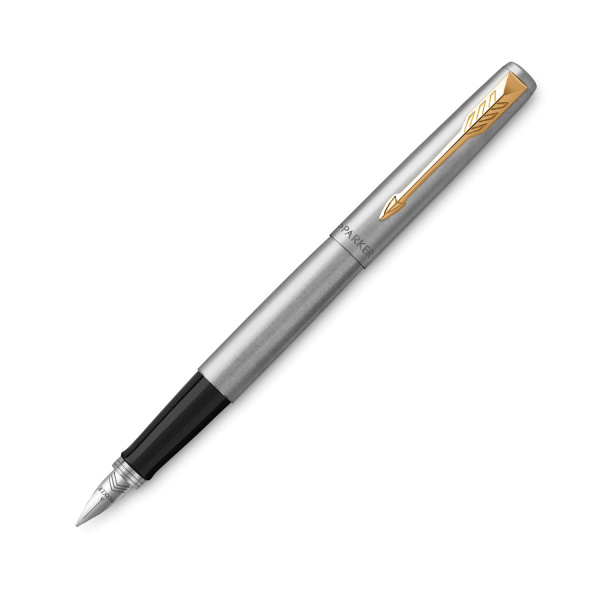Ручка перьевая PARKER "Jotter Stainless Steel GT", корпус серебристый, позолоченные детали, синяя, 2