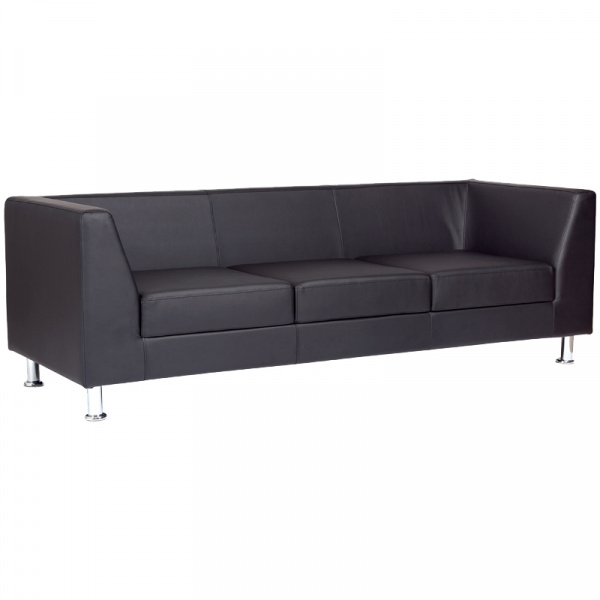 Диван офисный трехместный Chairman "Дерби", обивка кожзам Euroline черный