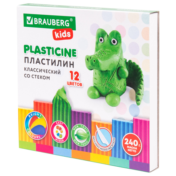 Пластилин классический BRAUBERG KIDS, 12 цветов, 240 грамм, стек, ВЫСШЕЕ КАЧЕСТВО, 106436 Пластилин классический BRAUBERG KIDS, 12 цветов, 240 грамм, стек, ВЫСШЕЕ КАЧЕСТВО, 106436