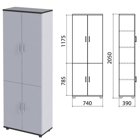 Шкаф закрытый "Монолит", 744х390х2046 мм, цвет серый (ШМ44.11+ДМ42.11х2+ДМ41.11х2) 