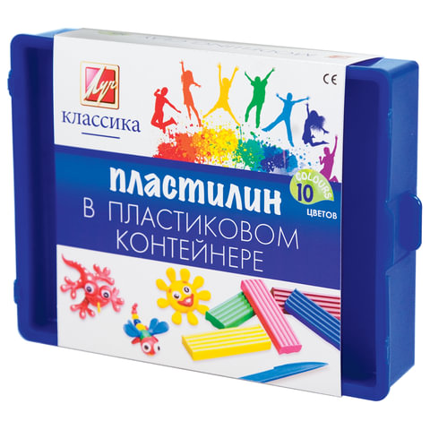Пластилин ЛУЧ "Классика", 10 цв., 200 г, со стеком, пластиковый контейнер, 20С1345-08
