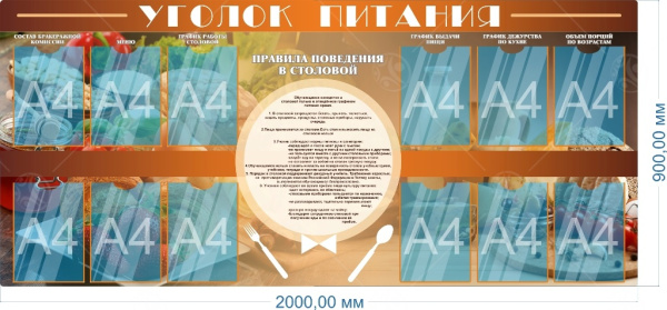 Стенд "Уголок питания" 0,9*2м, А4-12шт.