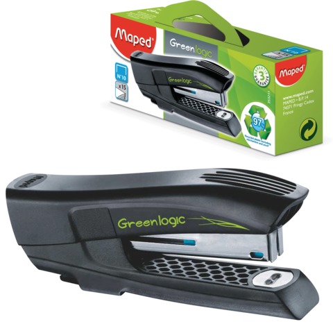 Степлер №10 MAPED "Greenlogic" на 15 листов, с антистеплером, черный, 353211