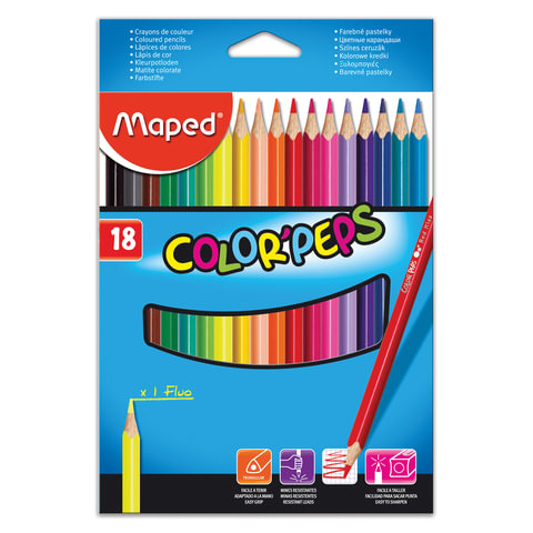 Карандаши цветные MAPED (Франция) "Color Pep's", 18цв, трехгранные, карт. упак., европодвес, 183218
