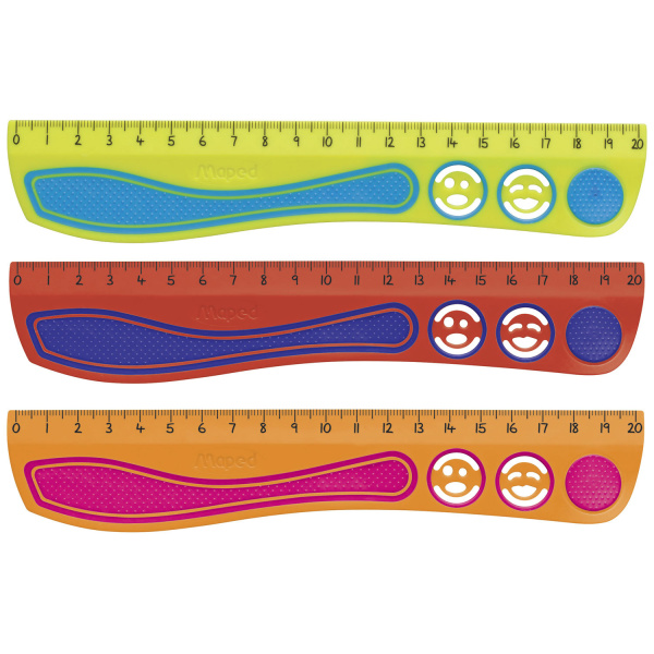 Линейка MAPED (Франция) "Kidy'Grip", 20 см, пластиковая с резиновыми вставками, нескользящая, с траф