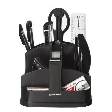 Канцелярский набор BRAUBERG "Офисный 200", 10 предметов, вращающаяся конструкция, черный, блистер, 2