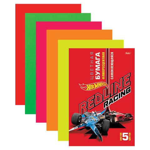 Цветная бумага А4 САМОКЛЕЯЩАЯСЯ ФЛУОР., 5л., 5цв., HATBER, Машинки, 194х280мм, 5Бц4сф_15562(N221587)